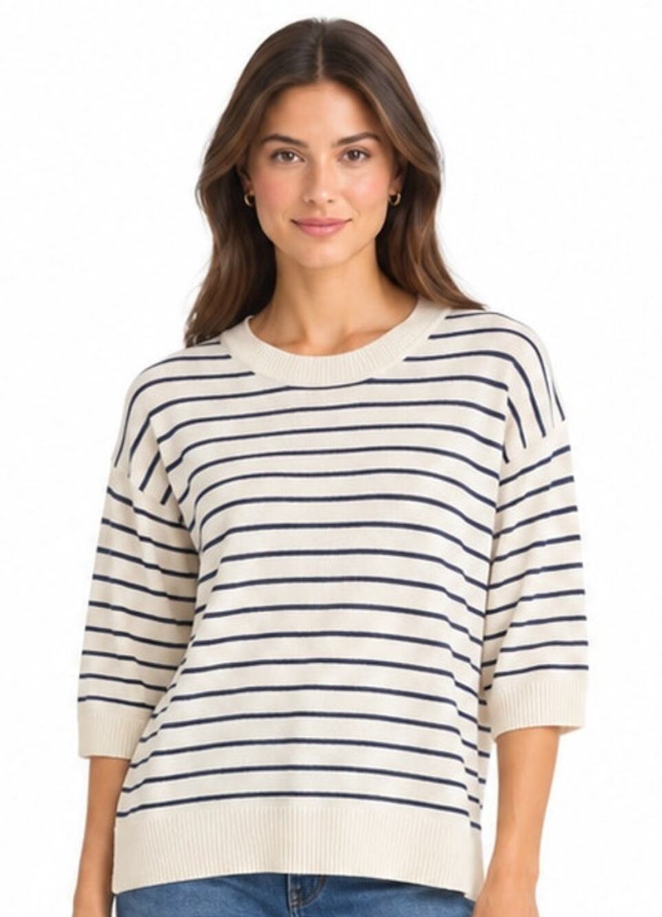Banana Republic Ivory Navy Striped Forever Sweater Size Medium